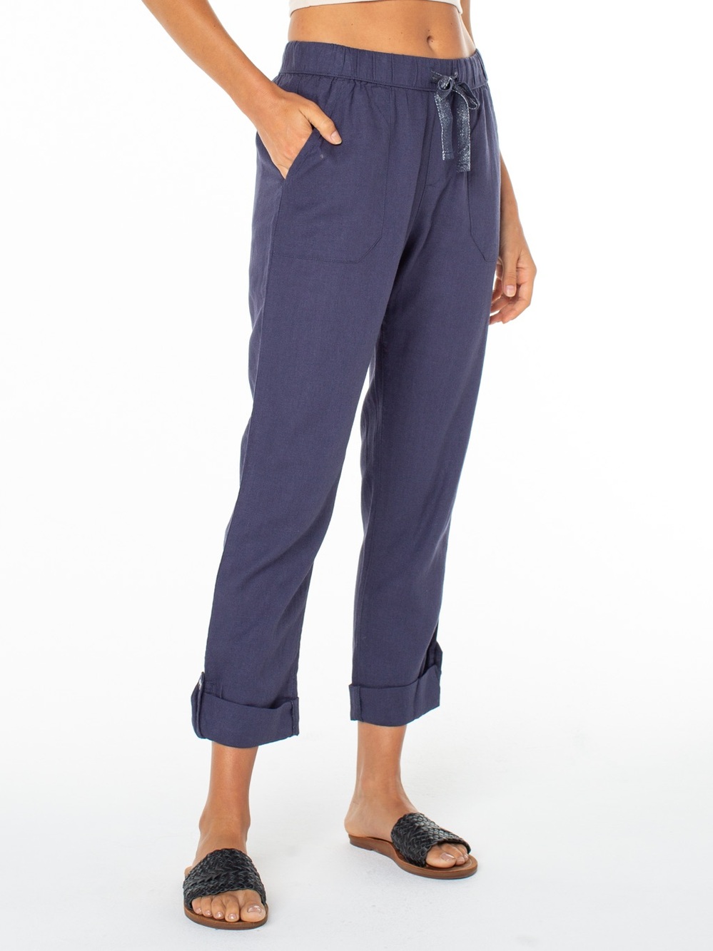 Roxy Navy Drawstring Cropped Ankle Pants